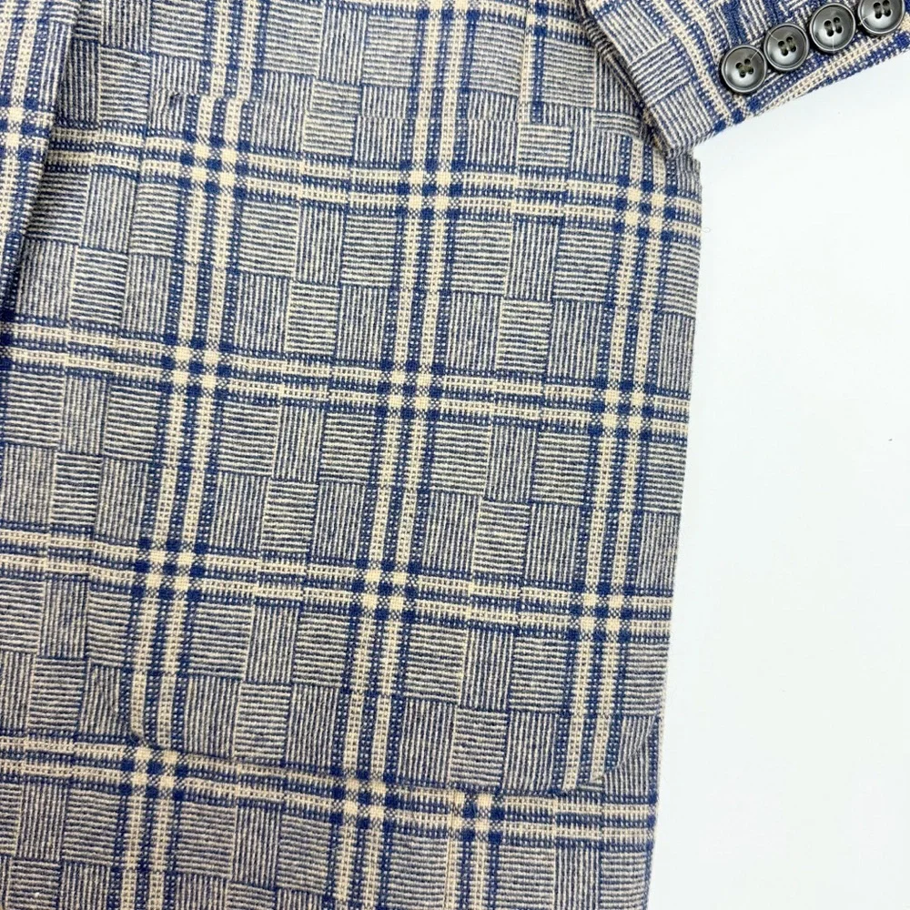 Madewell Larsen Blazer in Glen Plaid Indigo Blue Tan Academia Office Career Wool